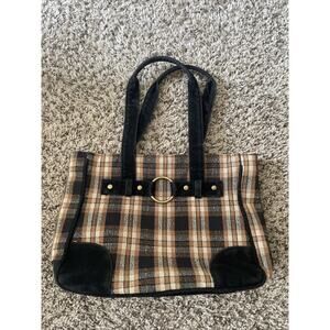 Longaberger Homestead Plaid Purse Black/Brown Fabric)